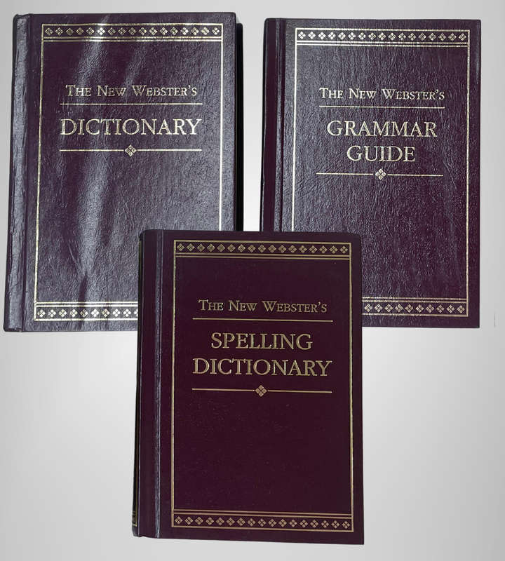 Set of 3 Vintage Mini New Websters Dictionaries  Gold-Edged Pages  Spelling, Grammar & Dictionary