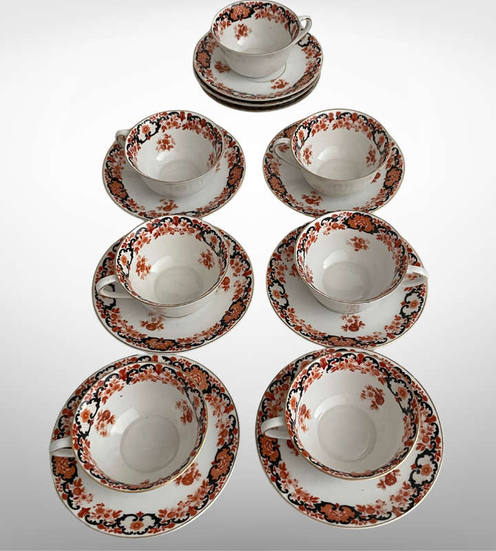 Antique PSAG Schönwald Black & Orange Porcelain Cup & Saucer Set, 1911-1927, Gold Trim- German