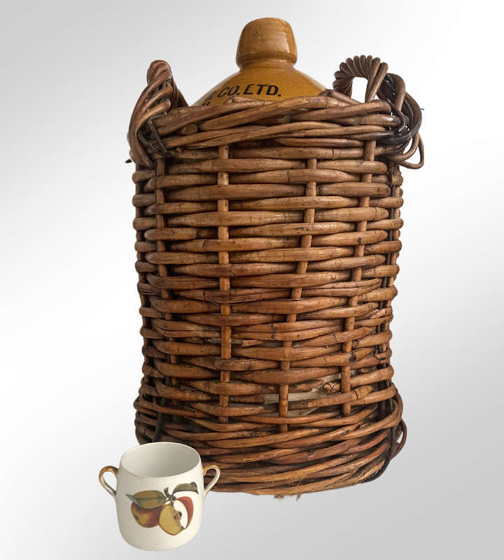 Reduced - Rare 50cm Govancroft Stoneware Bottle in Wicker Basket - M. Vaughan & Co. Ltd, Durban