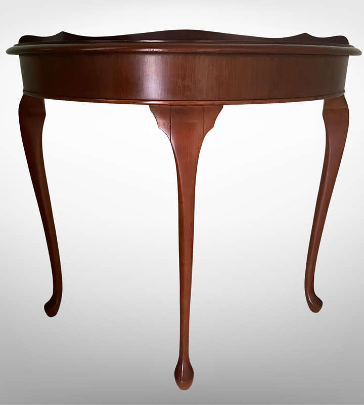 Vintage Mahogany Half-Moon Victorian Console Table with Queen Anne Legs by Dineen Sydney