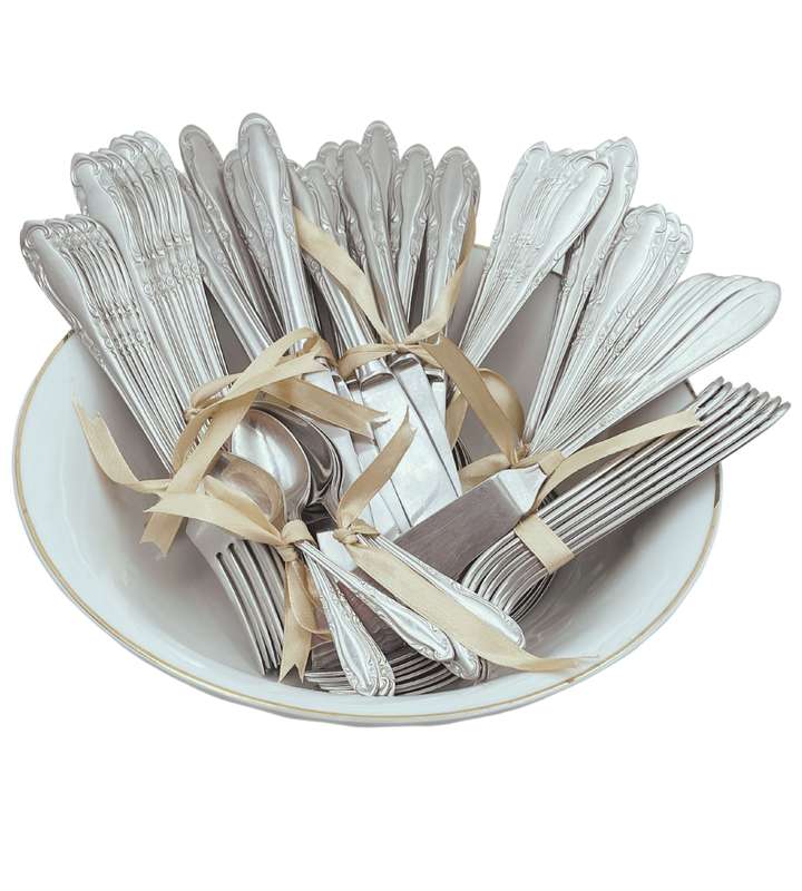 67-Piece Vintage Lucky Wood Japan 18-8 Stainless Steel Cutlery Set (1960s-1970s)