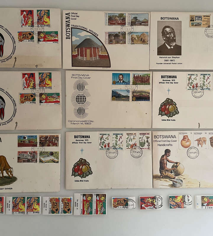 Damaged Botswana First Day Covers Lot (9) + Unused Stamps | 19791983 | Folk Tales, Culture & Histor