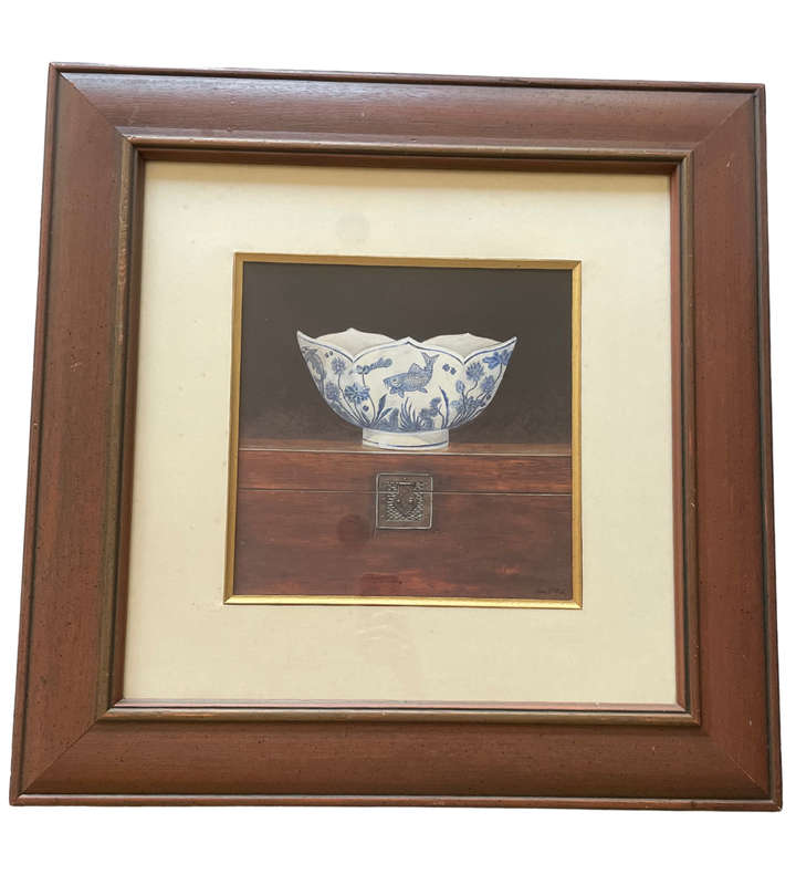 Vintage Arnie R. Fisk Framed Print  Chinese Blue and White Bowl | 69x69 cm