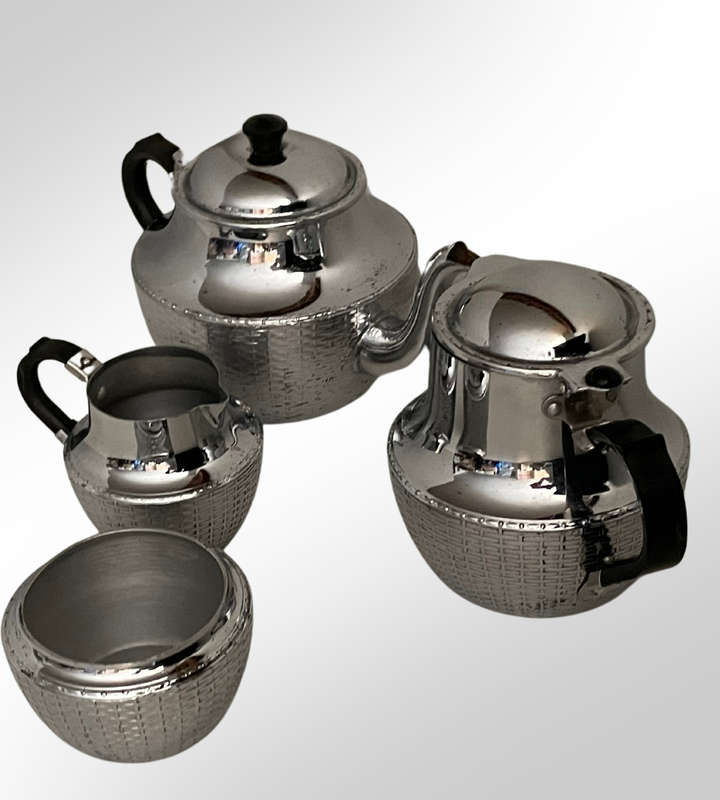Vintage 1930's- 1960s Swan Brand Wikka Ware Chrome Tea & Coffee Service - 4 Piece Set