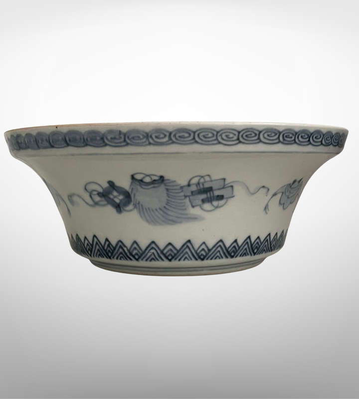 Late Ming Dynasty Blue & White Hand-Painted Stoneware Bowl  22cm