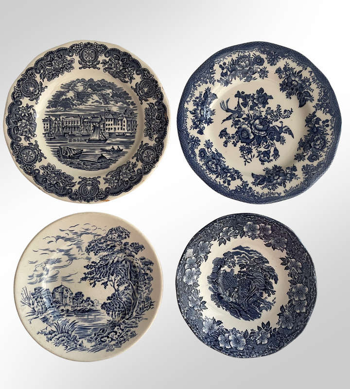Vintage Enoch Wedgwood & Co 4-Piece Decorative Plate Set  Countryside & Woodland Transferware