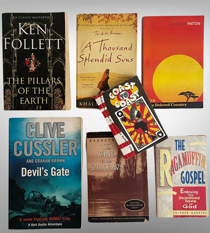 Mixed Lot of 7 Pre-Loved Books  Follett, Hosseini, Cussler, Paton & More  Fiction & Inspirational