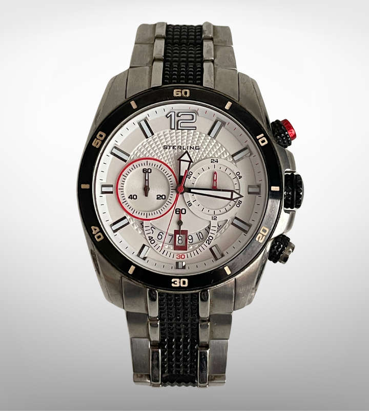 Men's Sterling Chronograph Watch  Heavy & Bold Design  Stainless Steel  Used Condition