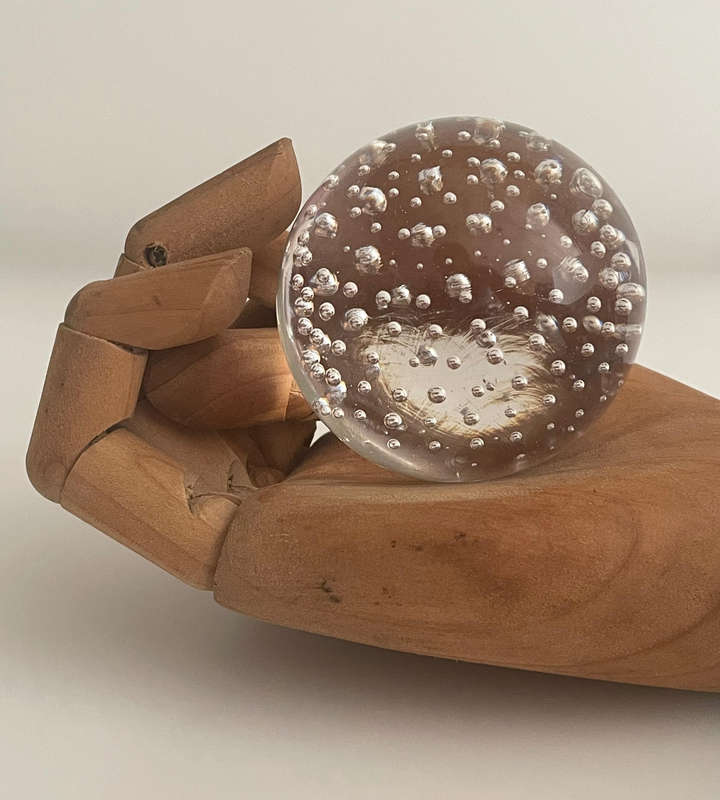 R1 Start - Glass Bubble Sphere Paperweight  63mm Clear Solid Orb with Air Bubbles