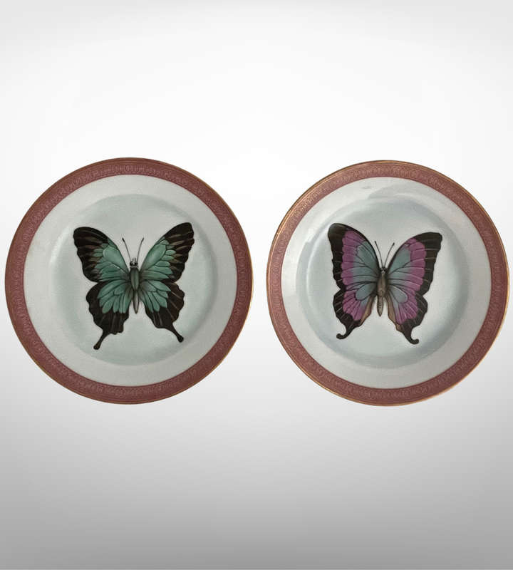 Set of 2 Hand-Painted Butterfly Side Plate Sized Wall Décor Plates by Daphne Karlson (2003)