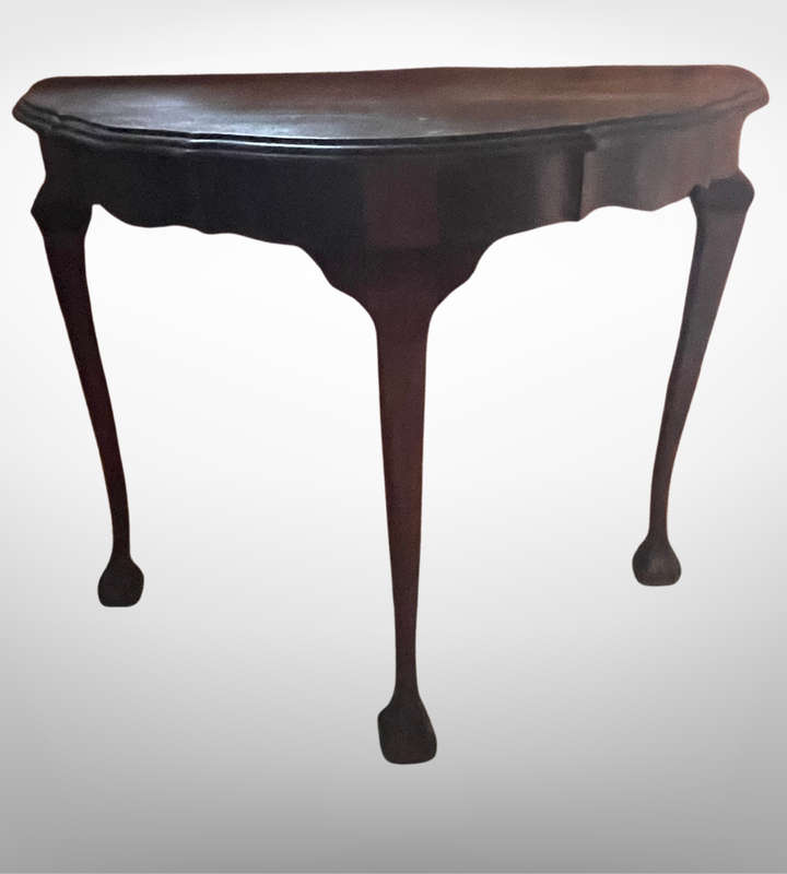 Vintage Imbuia Half-Moon Console Table | Ball & Claw Feet | Scalloped Top- Courier not included
