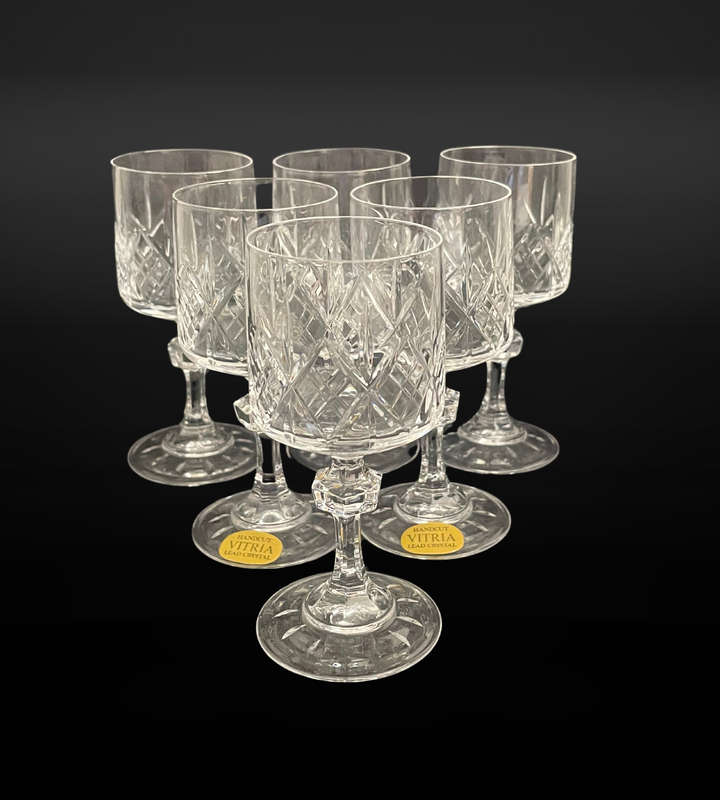 Set of 6 Vintage Vitria Handcut Lead Crystal Sherry/Cordial Glasses  11cm High, Perfect for Sherry