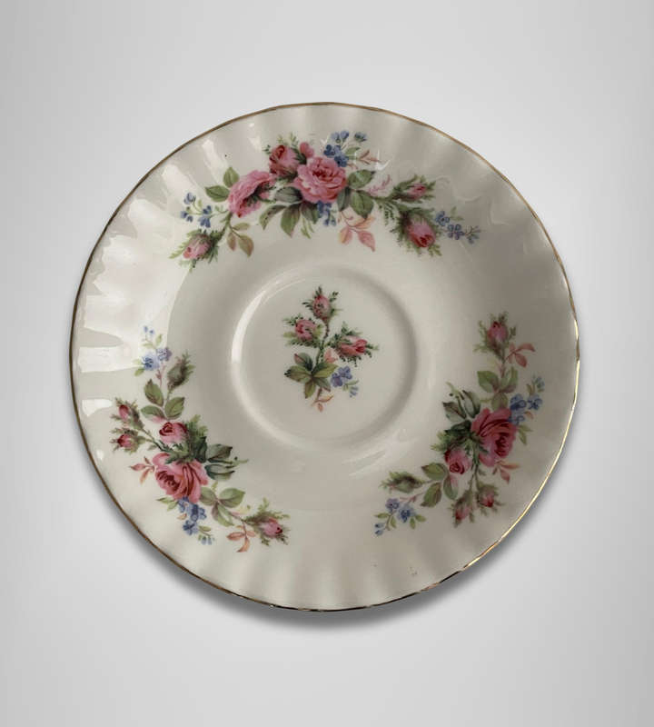 Royal Albert Bone China "Moss Rose" Coupe Saucer  1950s Floral with Gold Trim  140mm