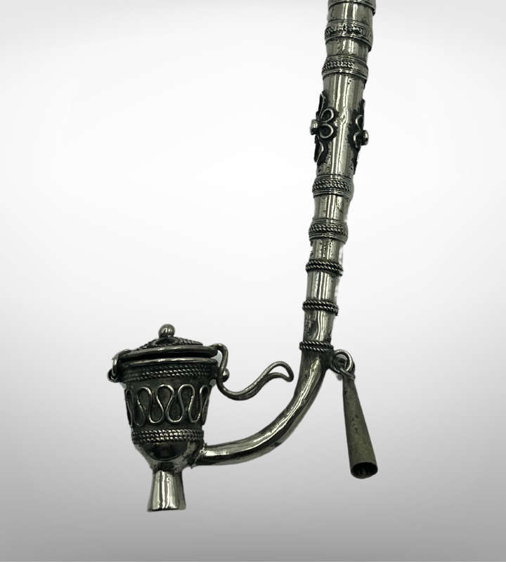 Vintage Chinese Paktong Smoking Pipe  Circa 1960s  Ornate Hand-Etched Design
