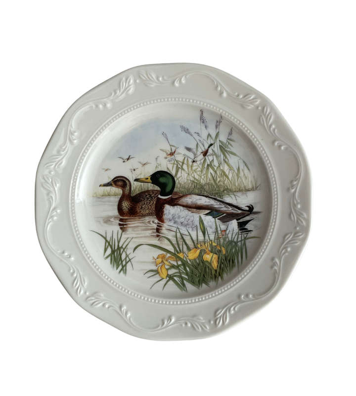 Vintage 1970s Huguenot Royale Mallard Ducks Rimmed Side Plate - 19.5 cm