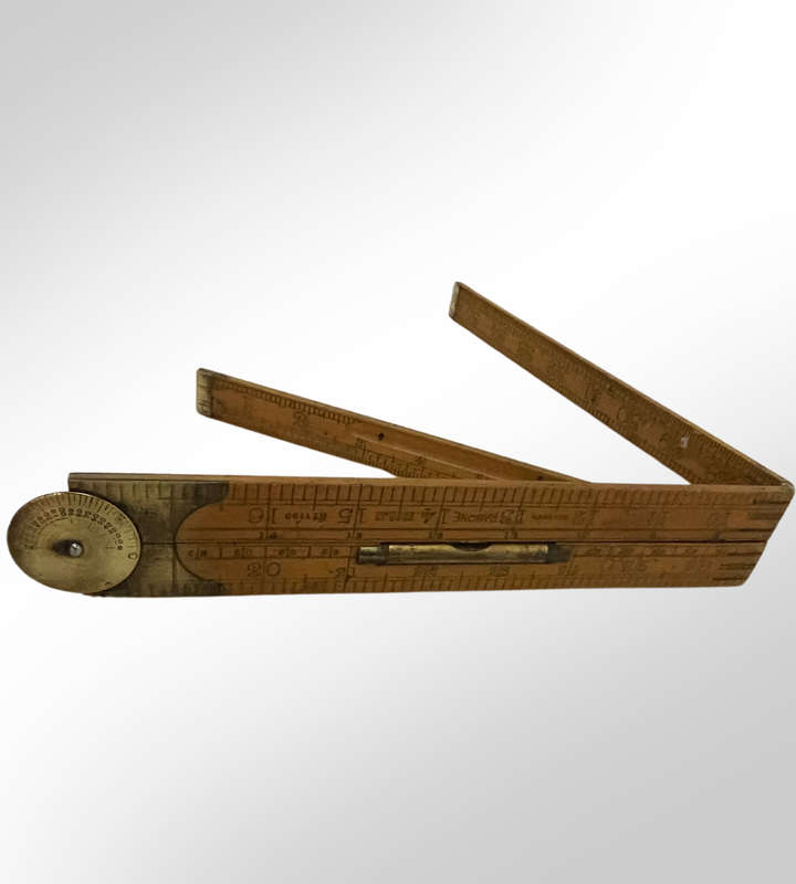 Vintage J. Rabone No. 1190 Boxwood Folding Rule  35 with Protractor Hinge & Spirit Level