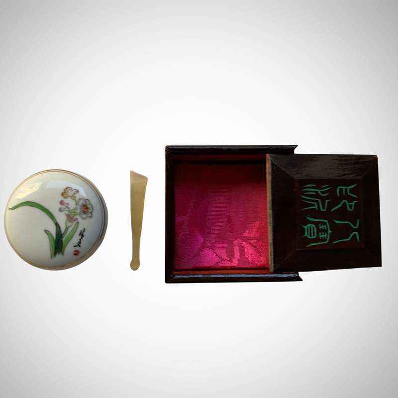 Vintage 1969 Hand-Painted Porcelain Artist Box with Ink Jar