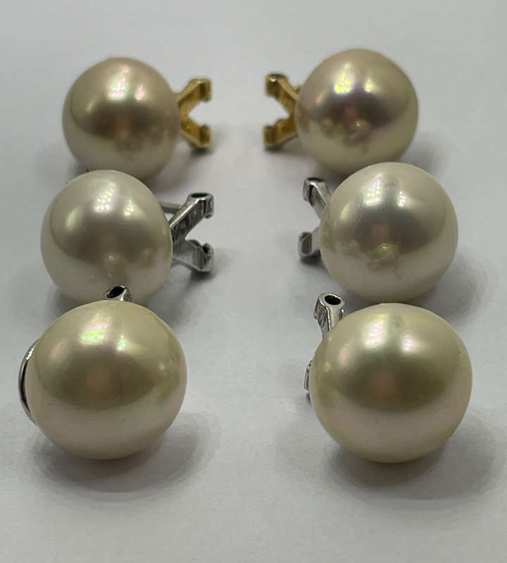 Vintage Marvella Faux Pearl Earrings - Lot of 3 Pairs - 11mm - Gold & Silver Tone