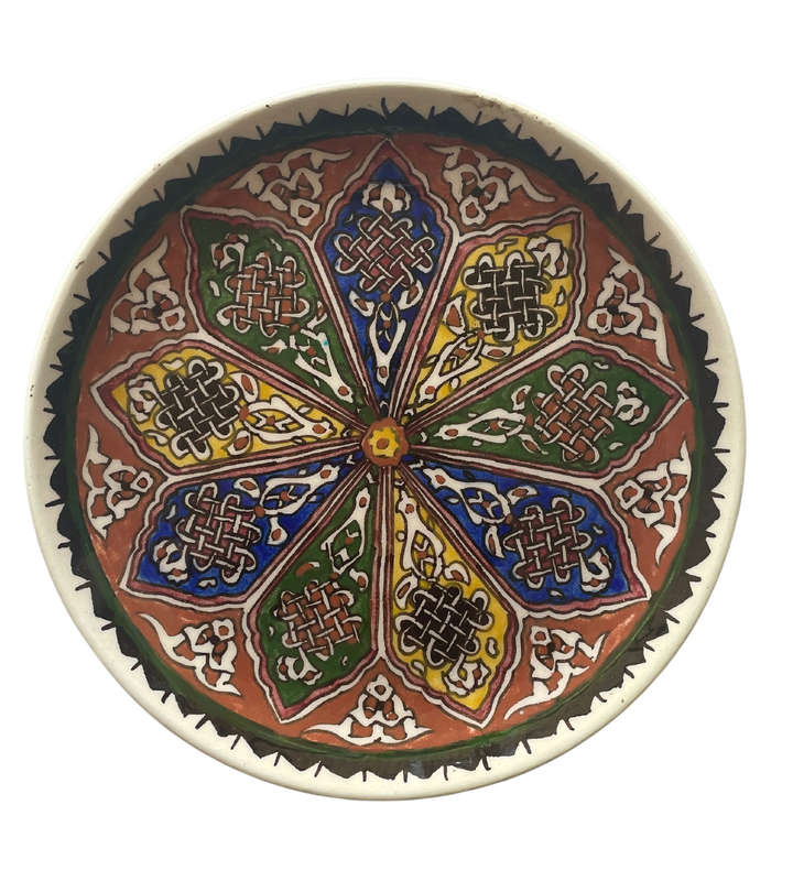 Turkish Hand-Painted Wall Plate  23 cm, Polychrome Ceramic with Moorish Design, Kütahya Mark