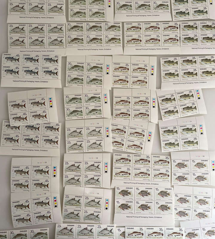 1989 Zimbabwe Fish Stamp Sheets  6 Denominations  Full Sets  234 MNH Stamps