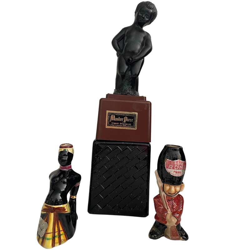 Rare Vintage Bar Collectibles - 3-Piece Master Piece Liquor Dispensers & Miniature ceramic