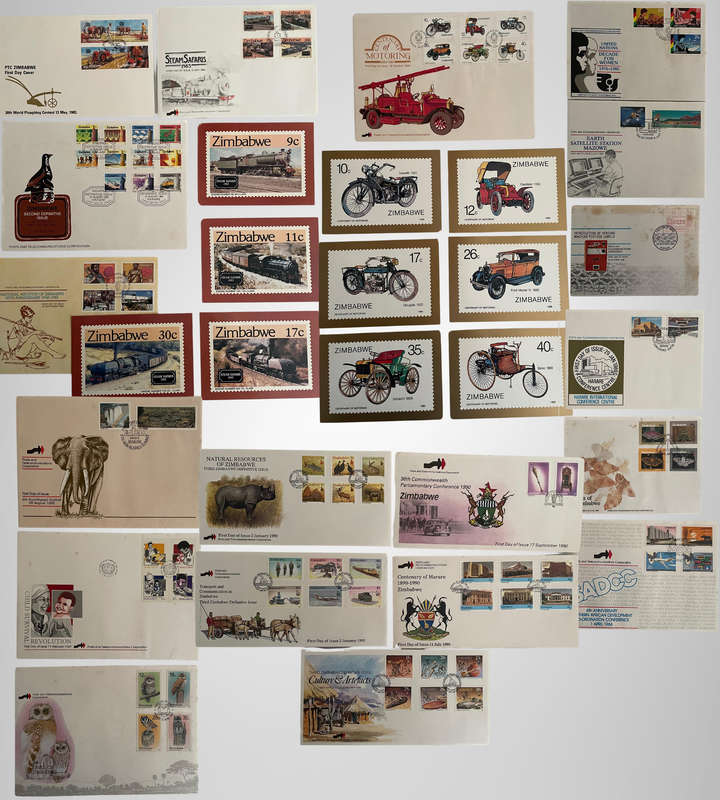 Zimbabwe First Day Covers & Postcards Lot (1983-1990)  19+Piece Collection | Steam, Motoring