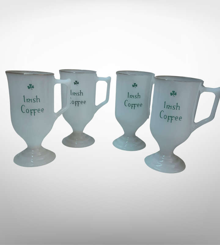Set of 4 Vintage Bar Federal Glass Continental Cups  Irish Coffee, Milk Glass, 22kt Gold Rim