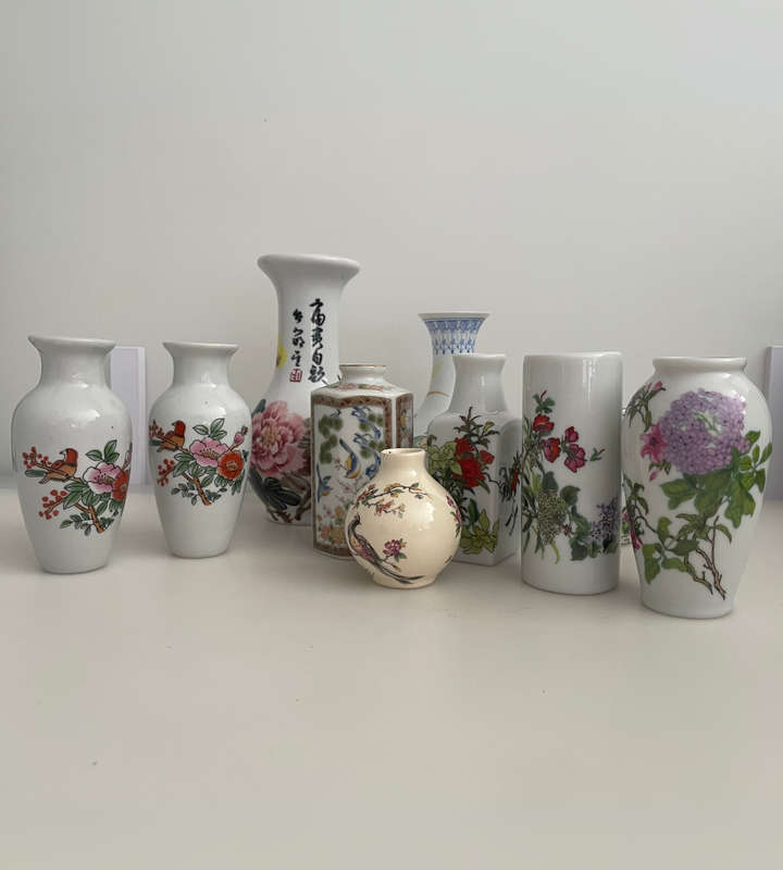 9-Piece Vintage Chinese Vase Collection (1980s-1990s)  Ceramic & Eggshell Porcelain