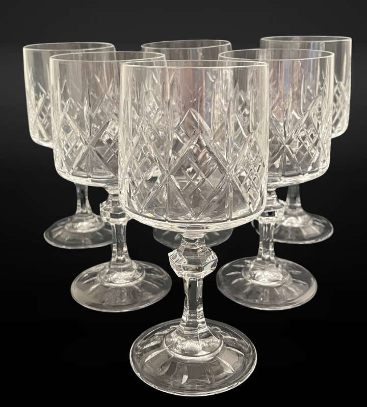 Set of 6 Vintage Vitria Handcut Lead Crystal Goblets  Stunning 16cm High Water/Wine Glasses