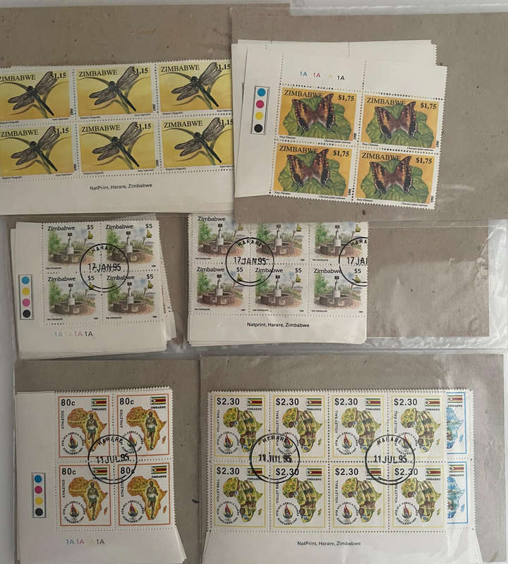 1995 Zimbabwe Stamp Lot  Insects, All-Africa Games, Currency Set  260+ MNH & CTO Blocks  Natprint