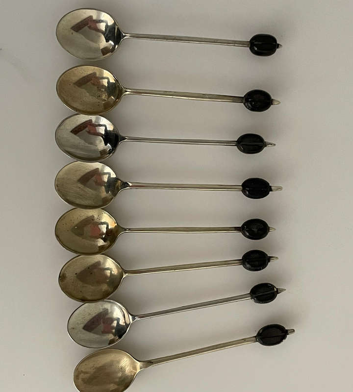 Vintage Set of 8 EPNS Silver-Plated Coffee Bean Spoons  Mid-Century  Some Plate Wear