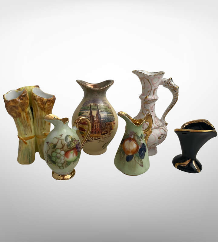 6-Piece Miniature Vase Collection  Ernst Bohne, Lefton, Balboa, Keto Keramik