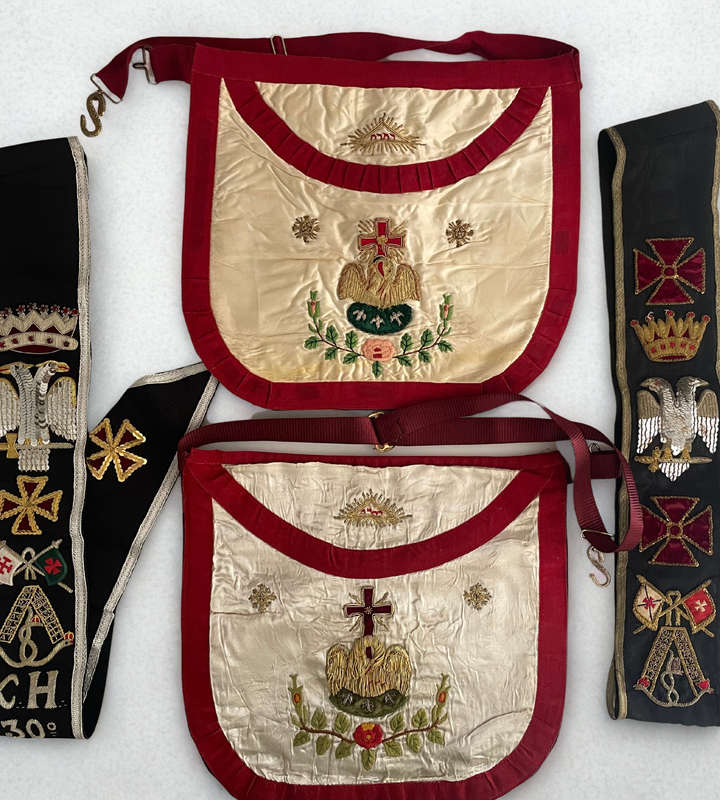 Rare Set of 4 Vintage Masonic Regalia  Rose Croix 30th Degree  Aprons & Sashes