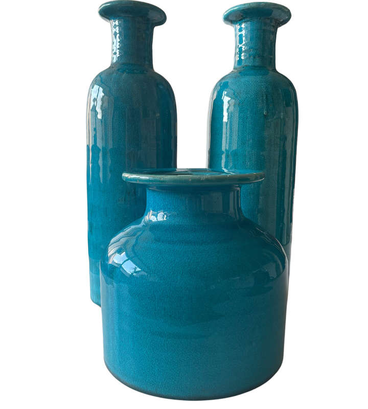 40cm Large Modern Crackle Glaze Turquoise Blue Ceramic Vases  3-Piece Set