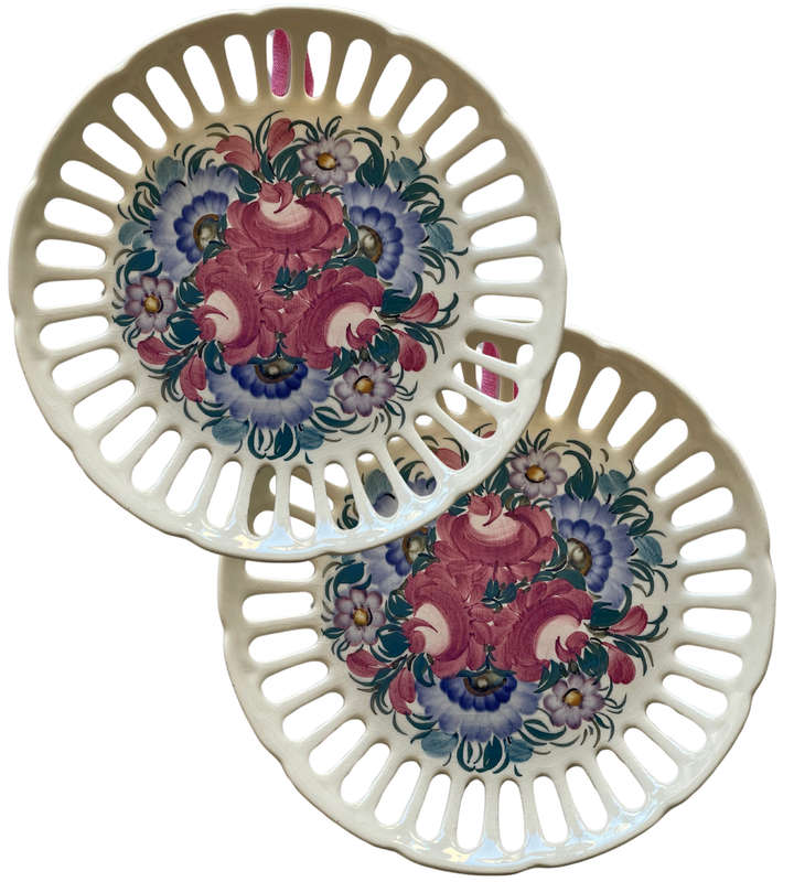 Vintage ZF KOLO Hand Decorated Reticulated Faience Wall Plates - Made in Poland