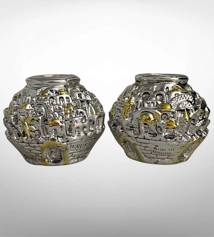 Vintage 1955 Karshi Sterling Silver Jerusalem Candle Holders  Small 2-Piece Set