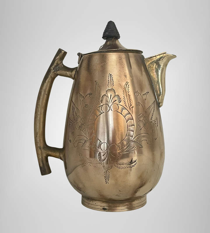 Bargain Vintage Heavy Brass Teapot with 4 Free EPNS Goblets  Ornate Floral Design  For Restoration