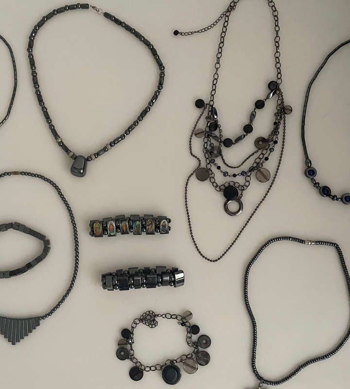 12-Piece Vintage Jewelry Set: Hematite Necklaces & Bracelets with Gunmetal Accents