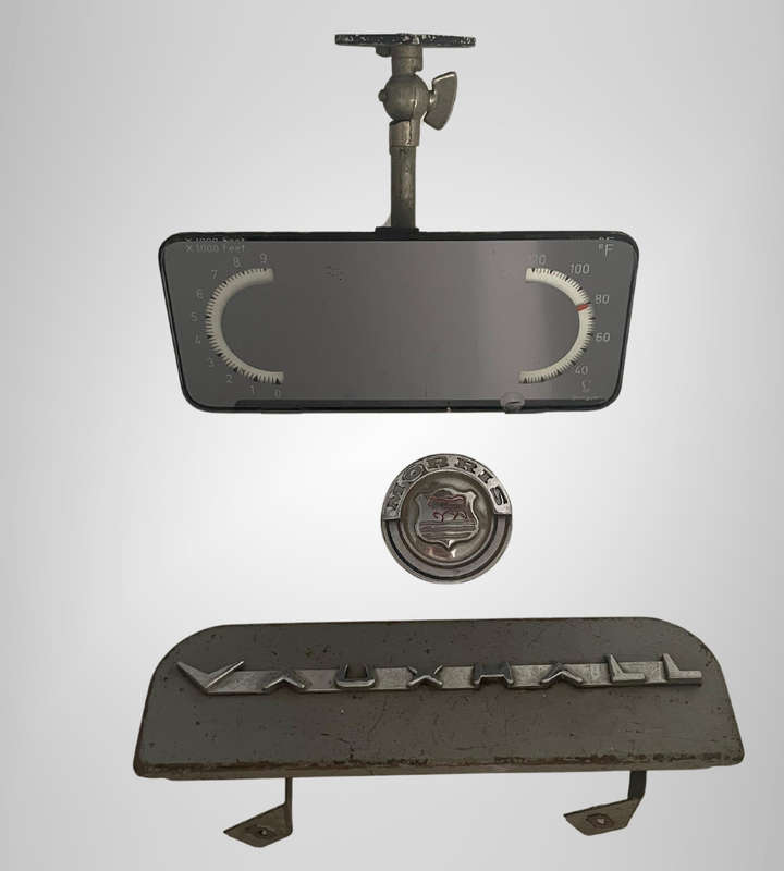 R1 Start! Vintage Mancave Lot  Lufft Stuttgart Rearview Mirror (Thermo/Altimeter), Morris Minor Bad