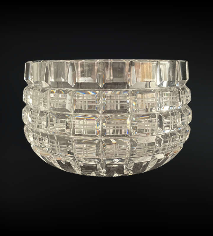 Vintage Art Deco Block Crystal Bowl - Geometric Cut Design- Star Bottom