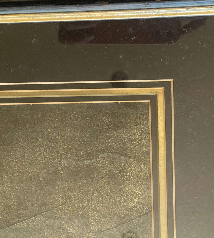 Vintage Framed Thai Temple Rubbing Art 1980s Gold on Black Relief (78cm x 60cm) Needs Cleaning, Sold