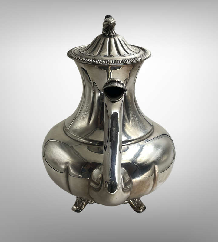 Vintage Oneida Melon Silver Tea Set  4 Piece | Coffee & Teapot | Bakelite Handles | SP on Copper