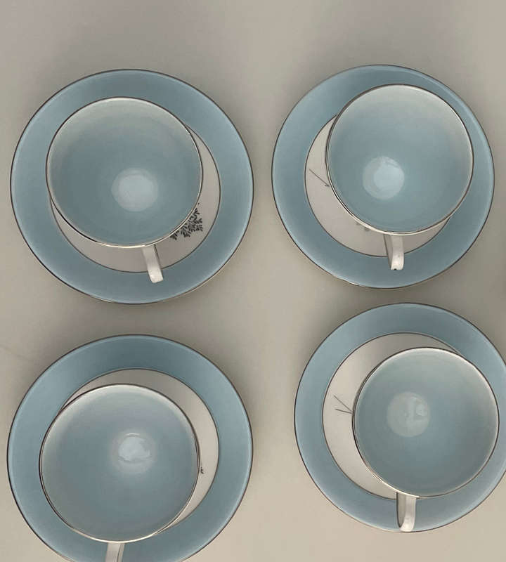 Vintage Sevron Blue Lace Royal Standard Fine Bone China Cups & Saucers Set (1950s-70s) - Made in Eng