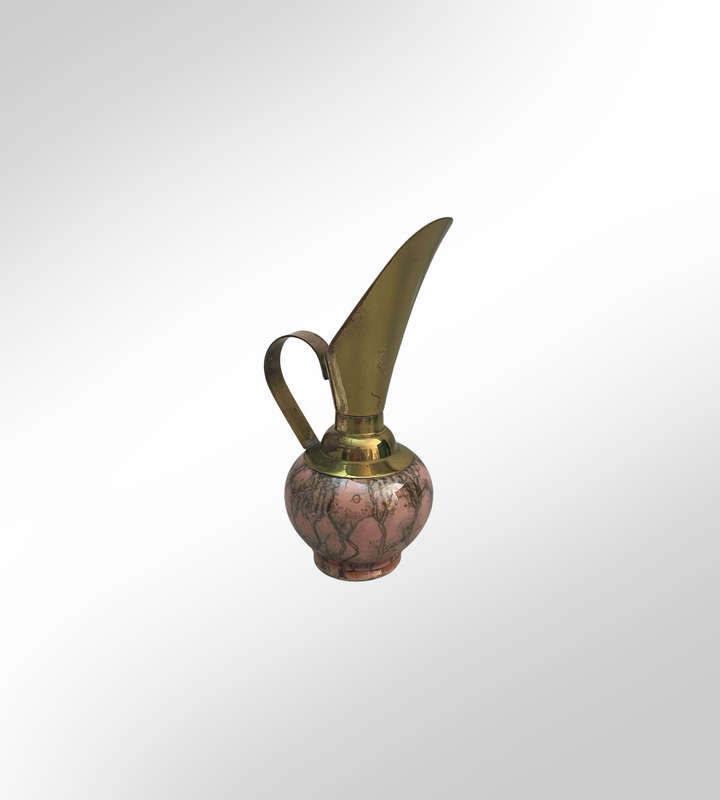 Unusual Pink Tiny Delft Jug with Brass Spout from the Mid-Century Modern 1950s.