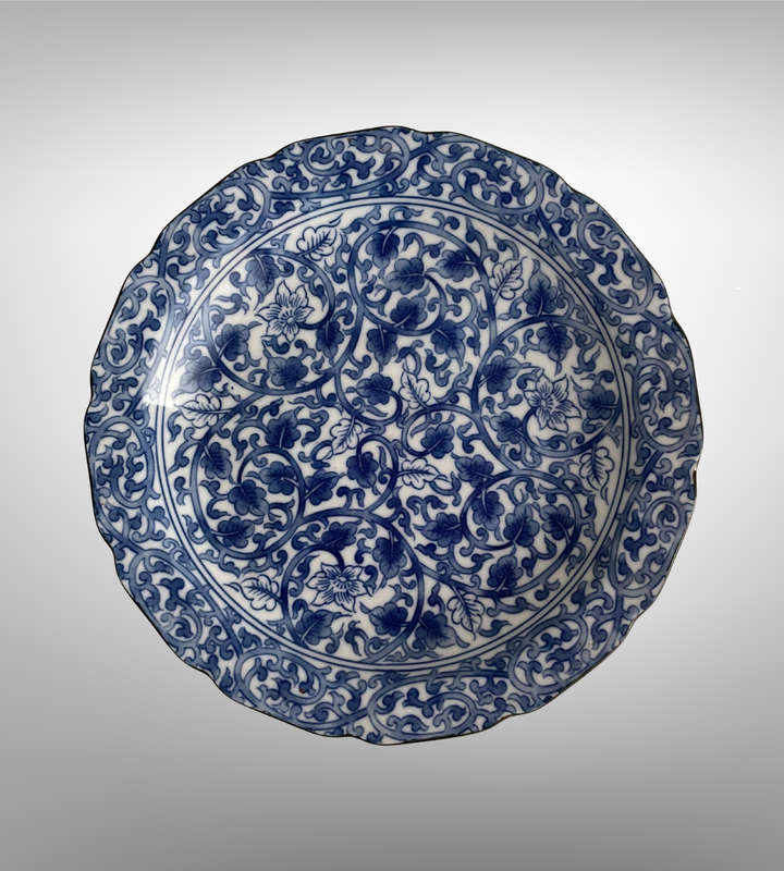 Vintage Japanese Arita Ware Plate  Blue & White Sometsuke Floral, Signed Someka , c.1970