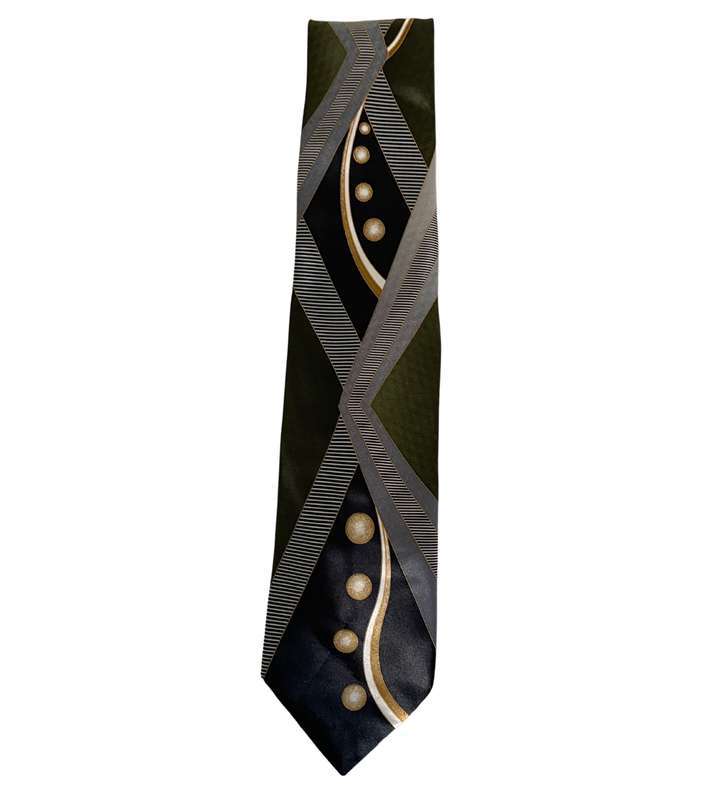 Vintage 90s Woolworths Green Geometric Silk Tie - Great Condition
