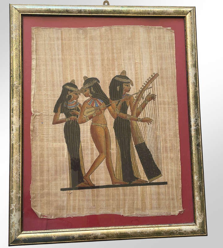 Vintage Delta Papyrus Factory Framed Egyptian Artwork  Authentic Papyrus