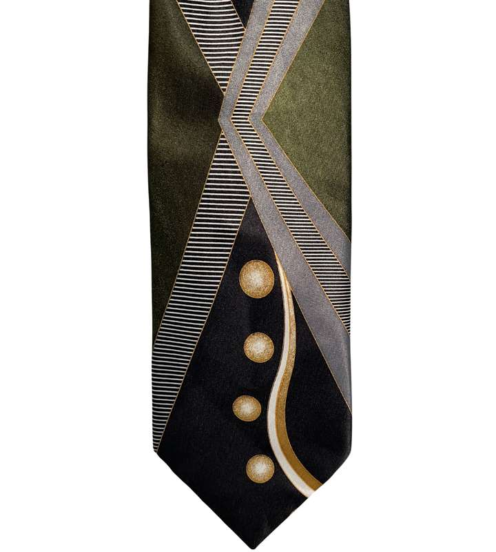 Vintage 90s Woolworths Green Geometric Silk Tie - Great Condition