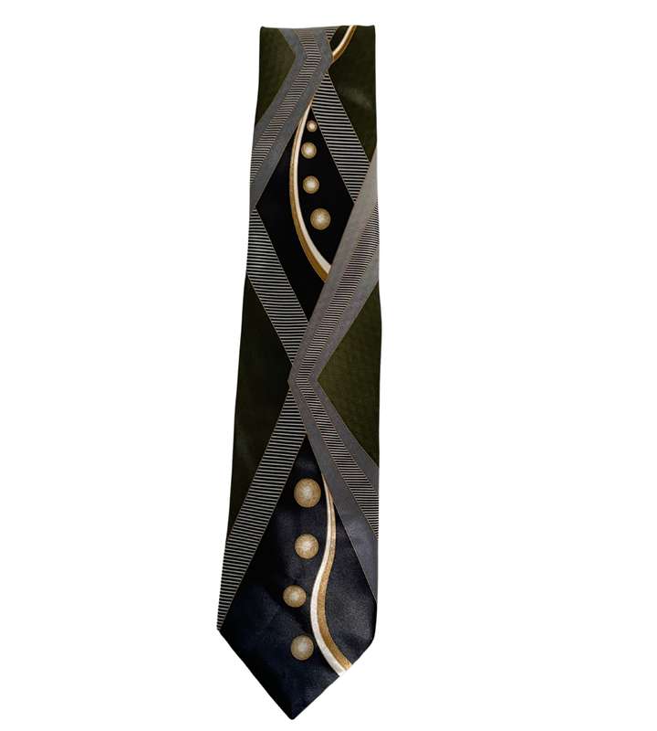 Vintage 90s Woolworths Green Geometric Silk Tie - Great Condition