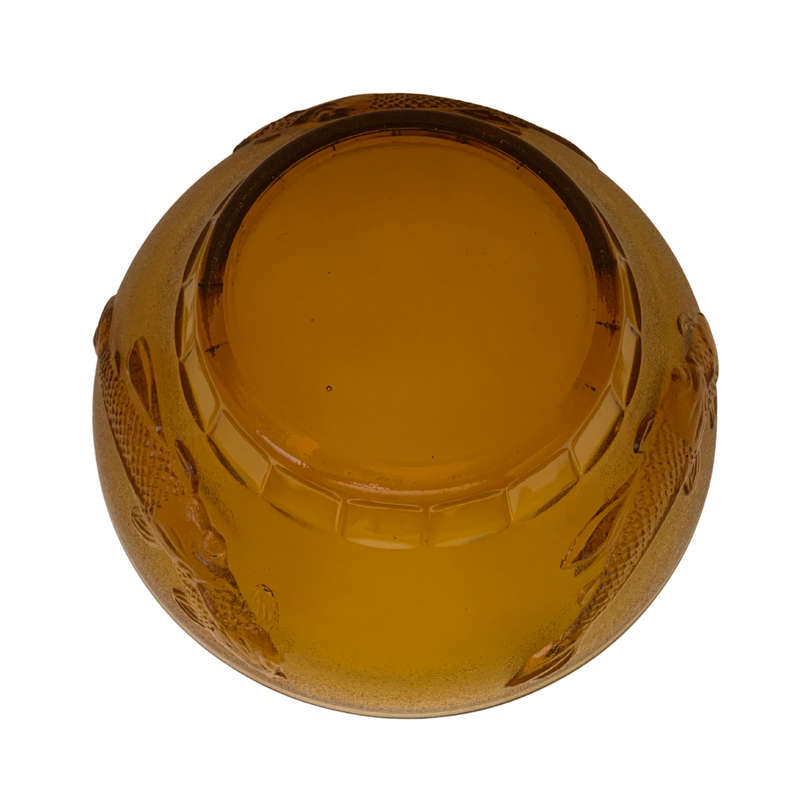 Large 26cm Amber Glass Salad Bowl with Koi Fish, Embossed, Amber Large Serving Bowl, Depression Glas